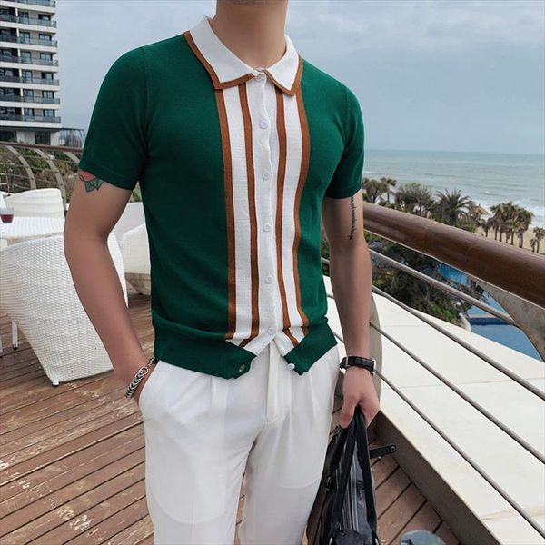 british slim lapel social mens polos club outfits casual knitting cardigan summer man short sleeve stripe shirt mannen, White;black
british slim lapel social mens polos club outfits casual knitting cardigan summer man short sleeve stripe shirt mannen, White;black