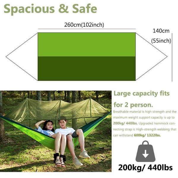 tents and shelters 2.6*1.4m outdoor double camping hammock with mosquito net sleeping lightweight nylon portable 12 color
tents and shelters 2.6*1.4m outdoor double camping hammock with mosquito net sleeping lightweight nylon portable 12 color