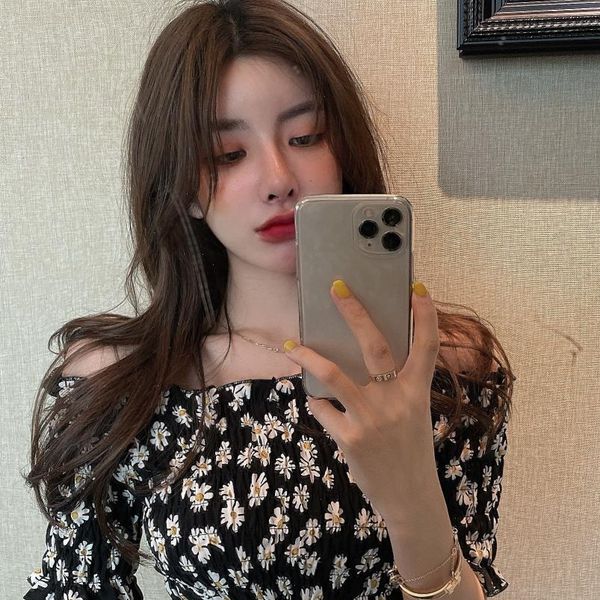 print daisy stretchy flower chiffon shirt summer slash neck cropped blouses women short sleeve black crop for girls, White
print daisy stretchy flower chiffon shirt summer slash neck cropped blouses women short sleeve black crop for girls, White
