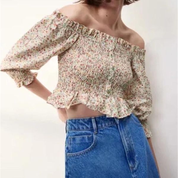 women's blouses & shirts 2021 floral print cropped blouse women long puff sleeve smocked elastic vintage summer shirt female chic ruffl, White
women's blouses & shirts 2021 floral print cropped blouse women long puff sleeve smocked elastic vintage summer shirt female chic ruffl, White