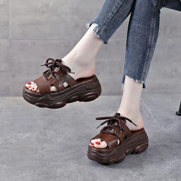 slippers sandals women's summer genuine leather lace-up all-match thick-soled fashion shoes first layer cowhide, Black
slippers sandals women's summer genuine leather lace-up all-match thick-soled fashion shoes first layer cowhide, Black