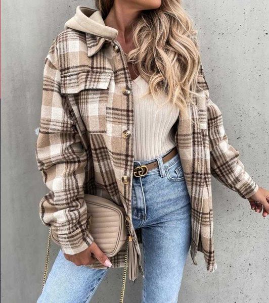 2021 long sleeve plaid shirt autumn loose coat cardigan hooded women's shirt, White
2021 long sleeve plaid shirt autumn loose coat cardigan hooded women's shirt, White