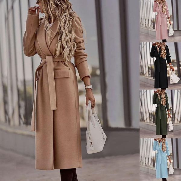 women's wool & blends autumn winter woman long-sleeve belt woolen clothing female solid color coats ladies mid-length overcoat a12, Black
women's wool & blends autumn winter woman long-sleeve belt woolen clothing female solid color coats ladies mid-length overcoat a12, Black