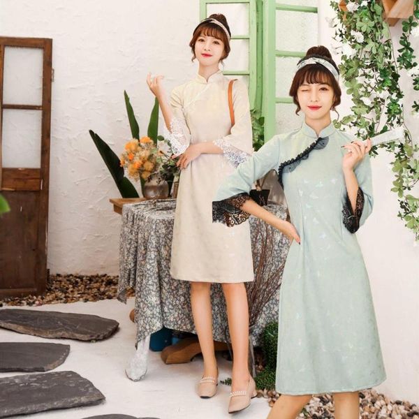 ethnic clothing vintage slim lace trim suede knee length qipao women half sleeve a-line cheongsam dresses chinese oversize 3xl, Red
ethnic clothing vintage slim lace trim suede knee length qipao women half sleeve a-line cheongsam dresses chinese oversize 3xl, Red