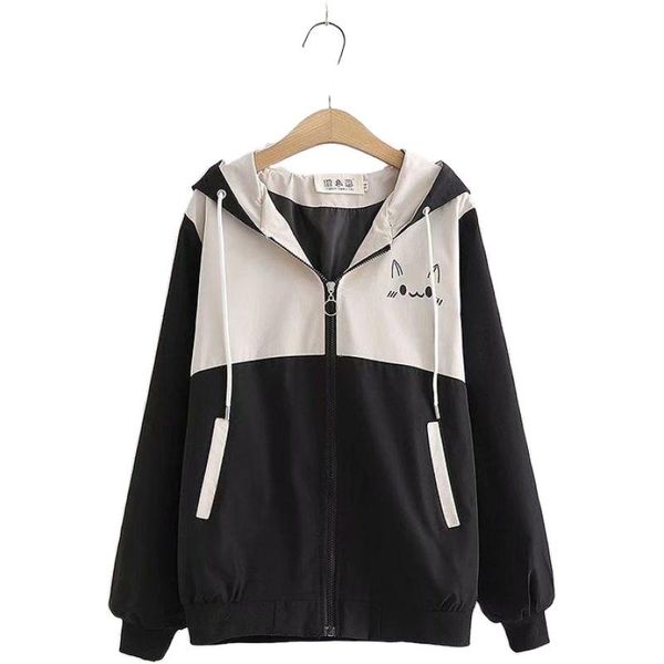 women's jackets 2021 basic hooded jacket cartoon cat print harakuju patchwork long sleeve clothing multicolor female casual coat, Black;brown
women's jackets 2021 basic hooded jacket cartoon cat print harakuju patchwork long sleeve clothing multicolor female casual coat, Black;brown