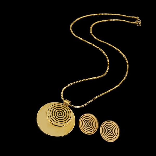 earrings & necklace gold color stainless steel retro black circular metal vortex jewelry set for women, and earring collares joyeria, Silver
earrings & necklace gold color stainless steel retro black circular metal vortex jewelry set for women, and earring collares joyeria, Silver