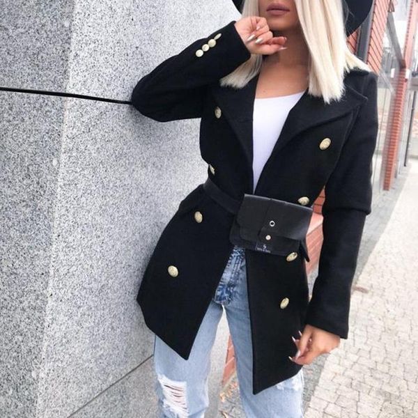 women's wool & blends autumn winter women fashion lapel overcoat office commute long sleeve outwear elegant double-breasted lady jacket, Black
women's wool & blends autumn winter women fashion lapel overcoat office commute long sleeve outwear elegant double-breasted lady jacket, Black