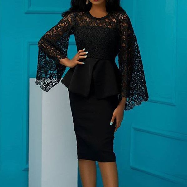 2021 new women black elegant peplum fake two pieces set wedding party o neck lace patchwork long sleeves midi slim date night wear tcft, Black;gray
2021 new women black elegant peplum fake two pieces set wedding party o neck lace patchwork long sleeves midi slim date night wear tcft, Black;gray