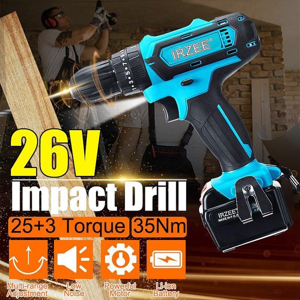 professiona electric drills 26v cordless impact drill screwdriver hammer 25+3 turque power screw driver tools with 1/2 pcs li-ion battery
professiona electric drills 26v cordless impact drill screwdriver hammer 25+3 turque power screw driver tools with 1/2 pcs li-ion battery