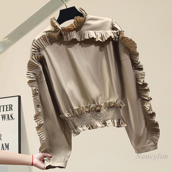 women's blouses & shirts fold ruffled blouse for lady solid color stand collar long sleeve shirt crop nancylim, White
women's blouses & shirts fold ruffled blouse for lady solid color stand collar long sleeve shirt crop nancylim, White