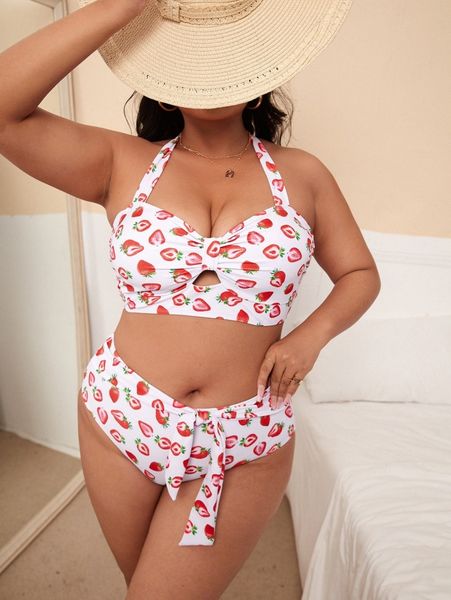 plus strawberry print knot bikini swimsuit s4mc#, Black
plus strawberry print knot bikini swimsuit s4mc#, Black