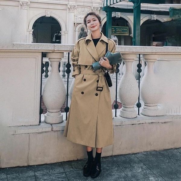 women's trench coats est khaki long coat for women 2021 casual suit loose female spring korean autumn windbreaker set, Tan;black
women's trench coats est khaki long coat for women 2021 casual suit loose female spring korean autumn windbreaker set, Tan;black