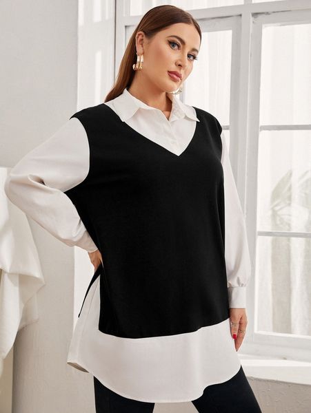 plus two tone 2 in 1 blouse b9p9#, Black
plus two tone 2 in 1 blouse b9p9#, Black