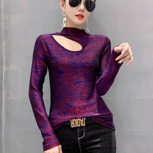 women's t-shirt high neck hollow 2021 spring ladies bright silk mesh fabric long-sleeved clothes slim viper, White
women's t-shirt high neck hollow 2021 spring ladies bright silk mesh fabric long-sleeved clothes slim viper, White