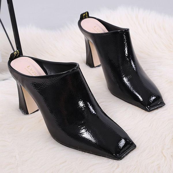 slippers europea fashion high heeled outdoor wearing square toe women slides summer muller shoes slip on soft patent leather, Black
slippers europea fashion high heeled outdoor wearing square toe women slides summer muller shoes slip on soft patent leather, Black