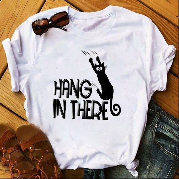 cute t shirt women cat hang in there print tshirt funny dog design lovely girl t shirt summer ladies casual cotton tee, White
cute t shirt women cat hang in there print tshirt funny dog design lovely girl t shirt summer ladies casual cotton tee, White