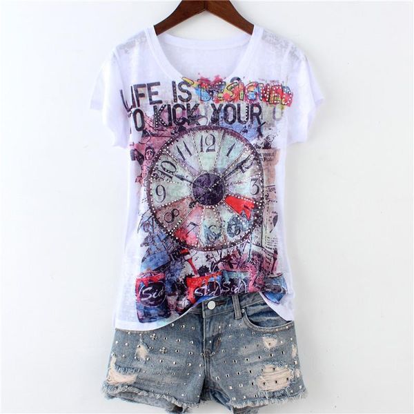 2021 new arrival drilling fashion clock print short sleeve silk cotton thin t shirt women -5xl, White
2021 new arrival drilling fashion clock print short sleeve silk cotton thin t shirt women -5xl, White