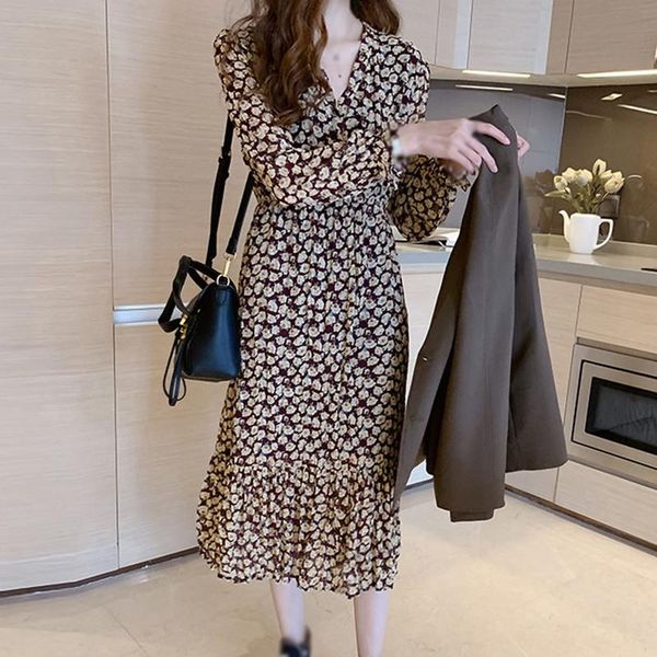 casual dresses women spring autumn dress waist slimming floral chiffon ladies long sleeve french bellflower bottoming, Black;gray
casual dresses women spring autumn dress waist slimming floral chiffon ladies long sleeve french bellflower bottoming, Black;gray