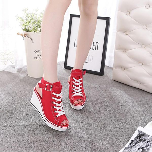 sandals 2021 summer high canvas female fish mouth shoes sandal wedge toe hollowed-out large size, Black
sandals 2021 summer high canvas female fish mouth shoes sandal wedge toe hollowed-out large size, Black