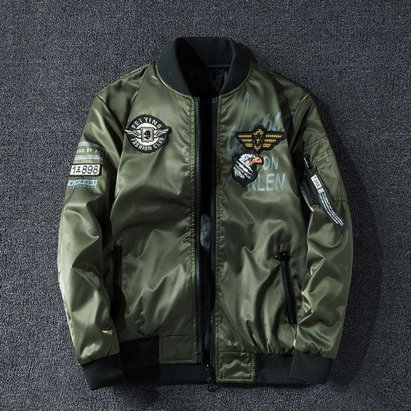 oversized double faced men's solid embroidery air force flying suit with stand collar baseball jacket on both sides, Black;brown
oversized double faced men's solid embroidery air force flying suit with stand collar baseball jacket on both sides, Black;brown