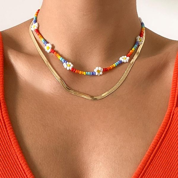 chains bohemian necklace for women with multicolor daisy rice bead woven retro temperament metal snake bone clavicle chain, Silver
chains bohemian necklace for women with multicolor daisy rice bead woven retro temperament metal snake bone clavicle chain, Silver