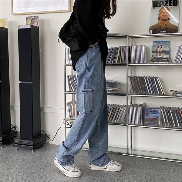 jeans 2021 spring high waist women's straight tube loose wide leg tooling, Blue
jeans 2021 spring high waist women's straight tube loose wide leg tooling, Blue