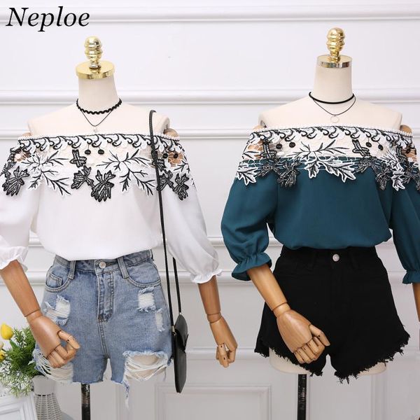 women's blouses & shirts neploe 2021 summer sweet off shoulder slash neck blouse fashion patchwork women chiffon half sleeve slim blusa, White
women's blouses & shirts neploe 2021 summer sweet off shoulder slash neck blouse fashion patchwork women chiffon half sleeve slim blusa, White