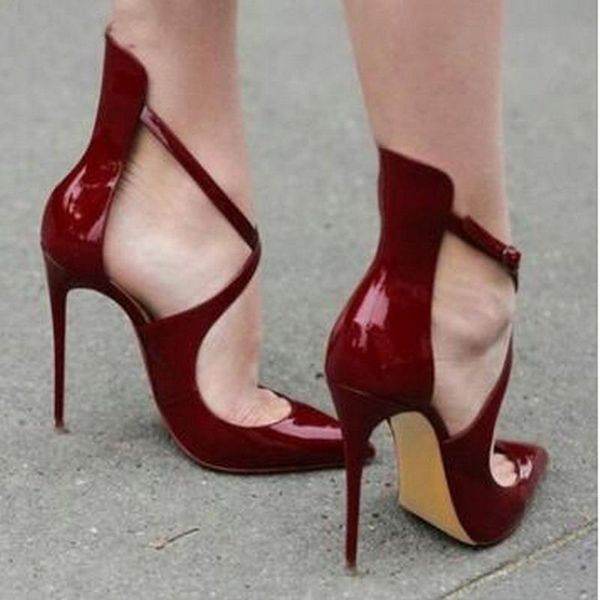 dress shoes wine red patent leather pumps high heels office lady cross strap pointed toe party women stiletto sandals, Black
dress shoes wine red patent leather pumps high heels office lady cross strap pointed toe party women stiletto sandals, Black