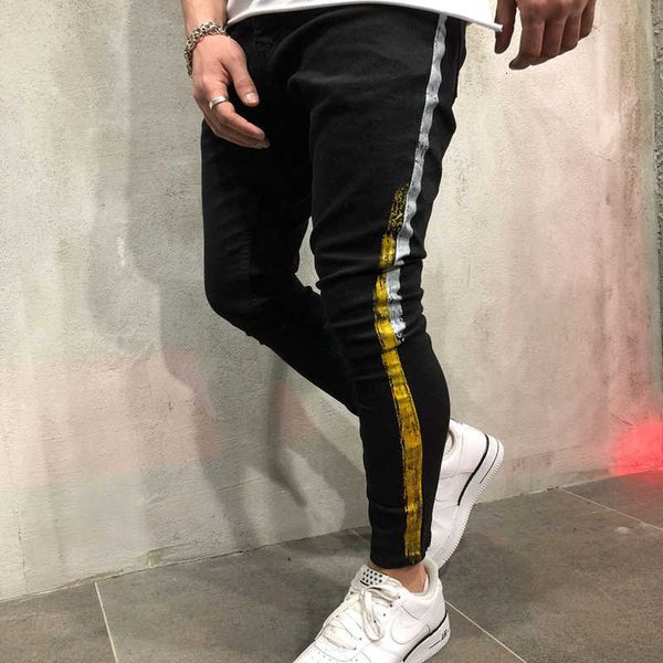 buy 2021 fashion big size smart men print hip jeans, Blue