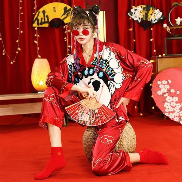 chinese style pajama sets silk womens sleepwears china chic satin long sleeve spring nightwear 2 pieces homewear, Black;red
chinese style pajama sets silk womens sleepwears china chic satin long sleeve spring nightwear 2 pieces homewear, Black;red