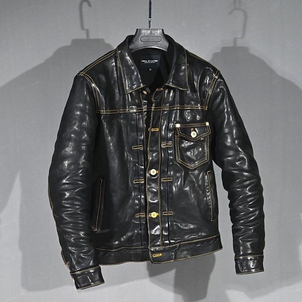 men's leather & faux 2021 genuine jacket horsehide male vintage coats men short spring autumn clothes ropa de hombre pph1528, Black
men's leather & faux 2021 genuine jacket horsehide male vintage coats men short spring autumn clothes ropa de hombre pph1528, Black