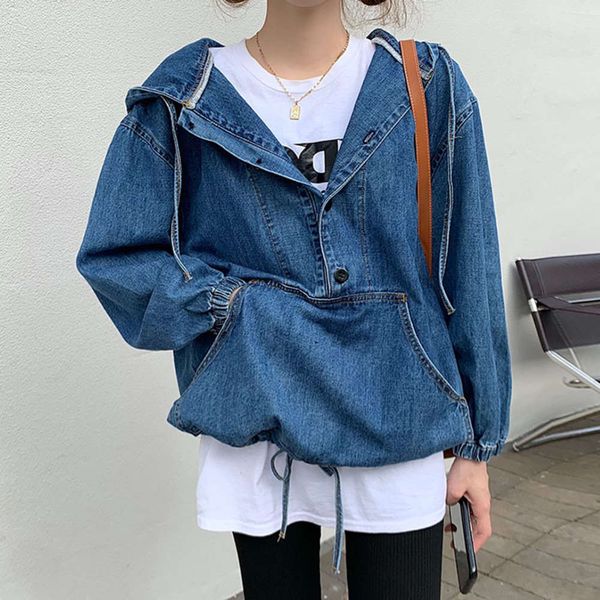 2021autumn korean loose and versatile hooded denim women's big pocket drawstring pullover coat, Black;brown
2021autumn korean loose and versatile hooded denim women's big pocket drawstring pullover coat, Black;brown