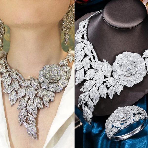 earrings & necklace blachette trendy luxury valuable peony cz big flowers bangle ring jewelry set for women stage performance 4pcs, Silver
earrings & necklace blachette trendy luxury valuable peony cz big flowers bangle ring jewelry set for women stage performance 4pcs, Silver
