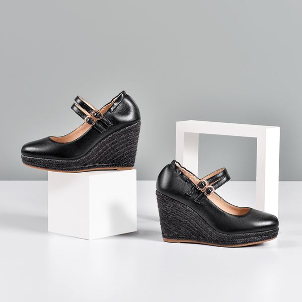womens genuine leather 9cm ultra high heel wedge platform double buckle mary jane pumps round toe elegant ladies dress shoes, Black
womens genuine leather 9cm ultra high heel wedge platform double buckle mary jane pumps round toe elegant ladies dress shoes, Black