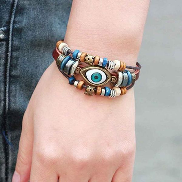 charm bracelets bohemian ethnic style woven leather rope wrapping classic multi-layer buckle eye pendent design personality 21826, Golden;silver
charm bracelets bohemian ethnic style woven leather rope wrapping classic multi-layer buckle eye pendent design personality 21826, Golden;silver