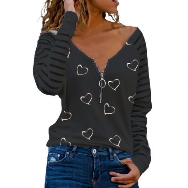 women's t-shirt shirts tees long sleeve love heart print fashion zipper for spring casual female clothes plus size, White
women's t-shirt shirts tees long sleeve love heart print fashion zipper for spring casual female clothes plus size, White