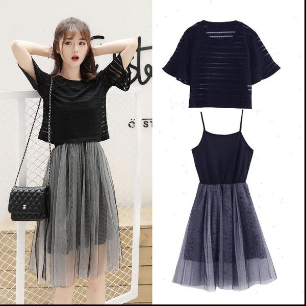 short dress women summer vestidos mujer mesh 2021 new a line mini dresses female elegant shirt sling two piece set zs8, Black;gray
short dress women summer vestidos mujer mesh 2021 new a line mini dresses female elegant shirt sling two piece set zs8, Black;gray