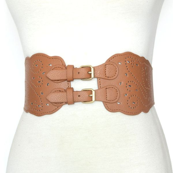 women's autumn and winter hollow out pin buckle imitation leather waist cover women's fashion elastic wide belt, Black;brown
women's autumn and winter hollow out pin buckle imitation leather waist cover women's fashion elastic wide belt, Black;brown