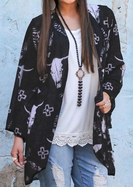 women's knits & tees women fashion cardigan bull head print feather cross three quarter sleeve loose spring summer femme, White
women's knits & tees women fashion cardigan bull head print feather cross three quarter sleeve loose spring summer femme, White