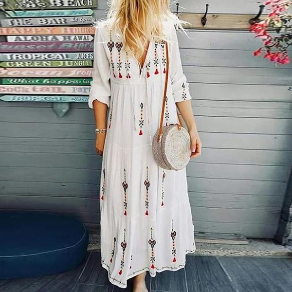 maternity dresses bohemian beach maxi drawstring v-neck long sleeve floral embroidery dress casual loose elegant, White
maternity dresses bohemian beach maxi drawstring v-neck long sleeve floral embroidery dress casual loose elegant, White