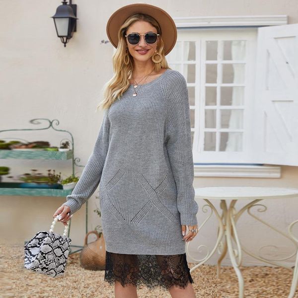 women's knits & tees autumn and winter knitted lace dress round neck loose solid color long wool, White
women's knits & tees autumn and winter knitted lace dress round neck loose solid color long wool, White