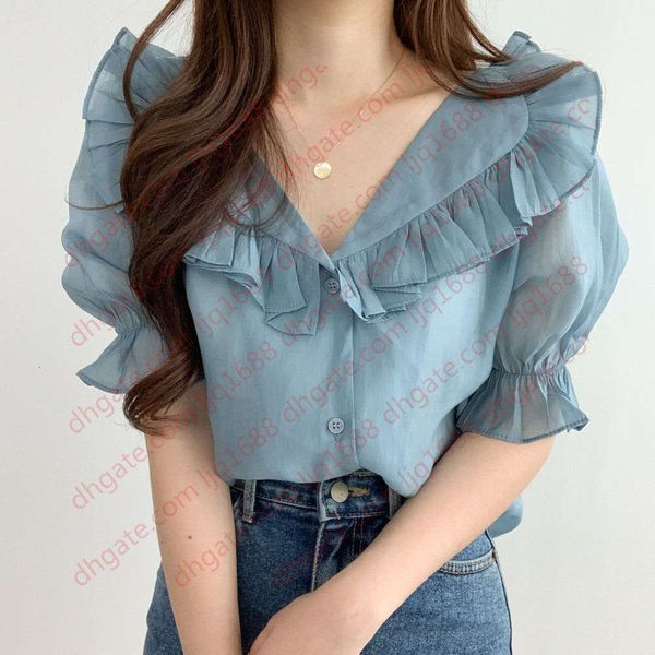 2020 new summer ruffled lapel chiffon shirt women blouses korean style elegant sweet puff sleeve female blusas, White
2020 new summer ruffled lapel chiffon shirt women blouses korean style elegant sweet puff sleeve female blusas, White