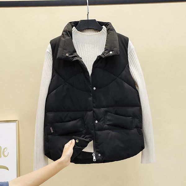 women's vests 2021 autumn winter black warm vest women fashion zipper sleeveless coat female casual short outwear ladies waistcoat, Black;white
women's vests 2021 autumn winter black warm vest women fashion zipper sleeveless coat female casual short outwear ladies waistcoat, Black;white