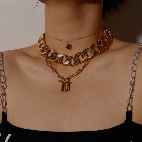 jewelry simple heart-shaped thick chain punk multi-layer ot buckle lock set necklace, Silver
jewelry simple heart-shaped thick chain punk multi-layer ot buckle lock set necklace, Silver
