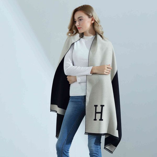 autumn and winter korean jacquard double side h letter cashmere like scarf women's thickened warm shawl, Blue;gray
autumn and winter korean jacquard double side h letter cashmere like scarf women's thickened warm shawl, Blue;gray