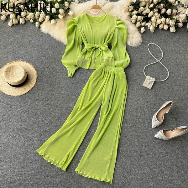 women's two piece pants kusahiki 2021 korean pleated chiffon sets puff sleeve bow bandage slim + high waist wide leg women outfits 6k7, White
women's two piece pants kusahiki 2021 korean pleated chiffon sets puff sleeve bow bandage slim + high waist wide leg women outfits 6k7, White