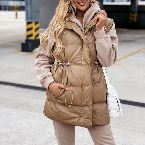 women's vests novalya stand collar women fashion solid drawstring collected waisted coats elegant mid length female ladies, Black;white
women's vests novalya stand collar women fashion solid drawstring collected waisted coats elegant mid length female ladies, Black;white
