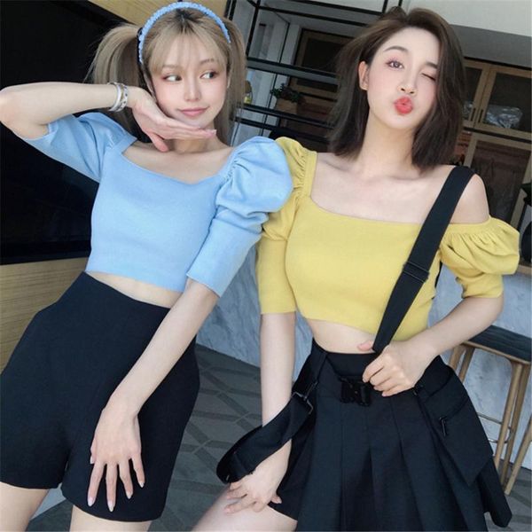 women's t-shirt women short puff sleeve square collar summer casual vintage slim fit shirts solid color knitted sweater f, White
women's t-shirt women short puff sleeve square collar summer casual vintage slim fit shirts solid color knitted sweater f, White