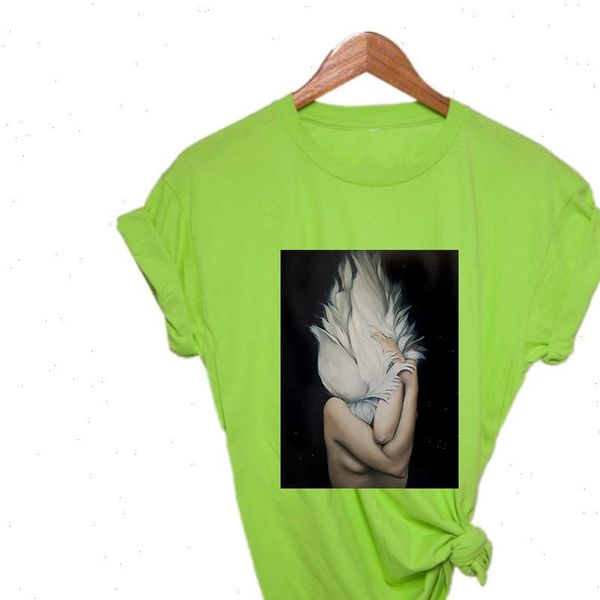 new t shirt female feather girl exquisite green tshirt summer tee shirt beautiful printing design round neck t shirts, White
new t shirt female feather girl exquisite green tshirt summer tee shirt beautiful printing design round neck t shirts, White