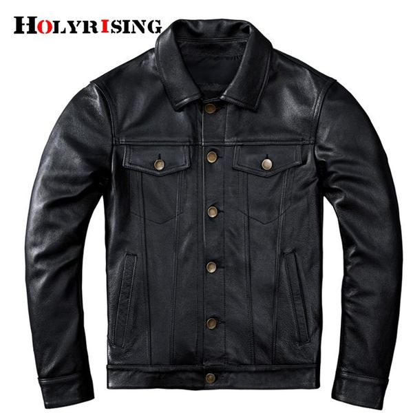 men's leather & faux men the first layer of pure cowhide jacket short slim denim casual natural coat mens cowhid, Black
